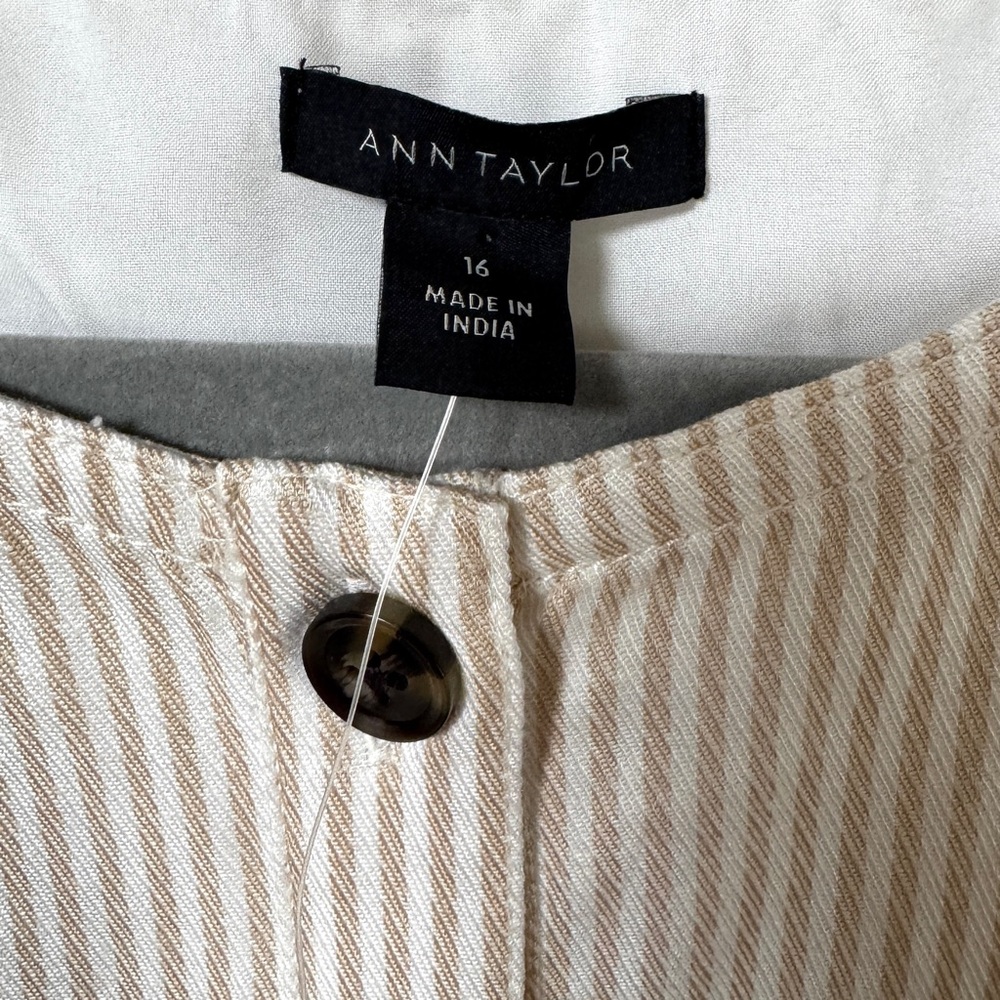NWT Ann Taylor Toasted Oat Striped Balloon Sleeve Button Front Midi Dress Sz 16 - Picture 6 of 8